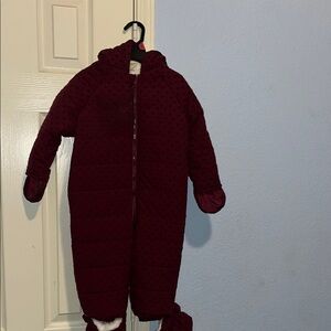 First Impressions Maroon Footies One Piece Plush Insulated Snowsuit